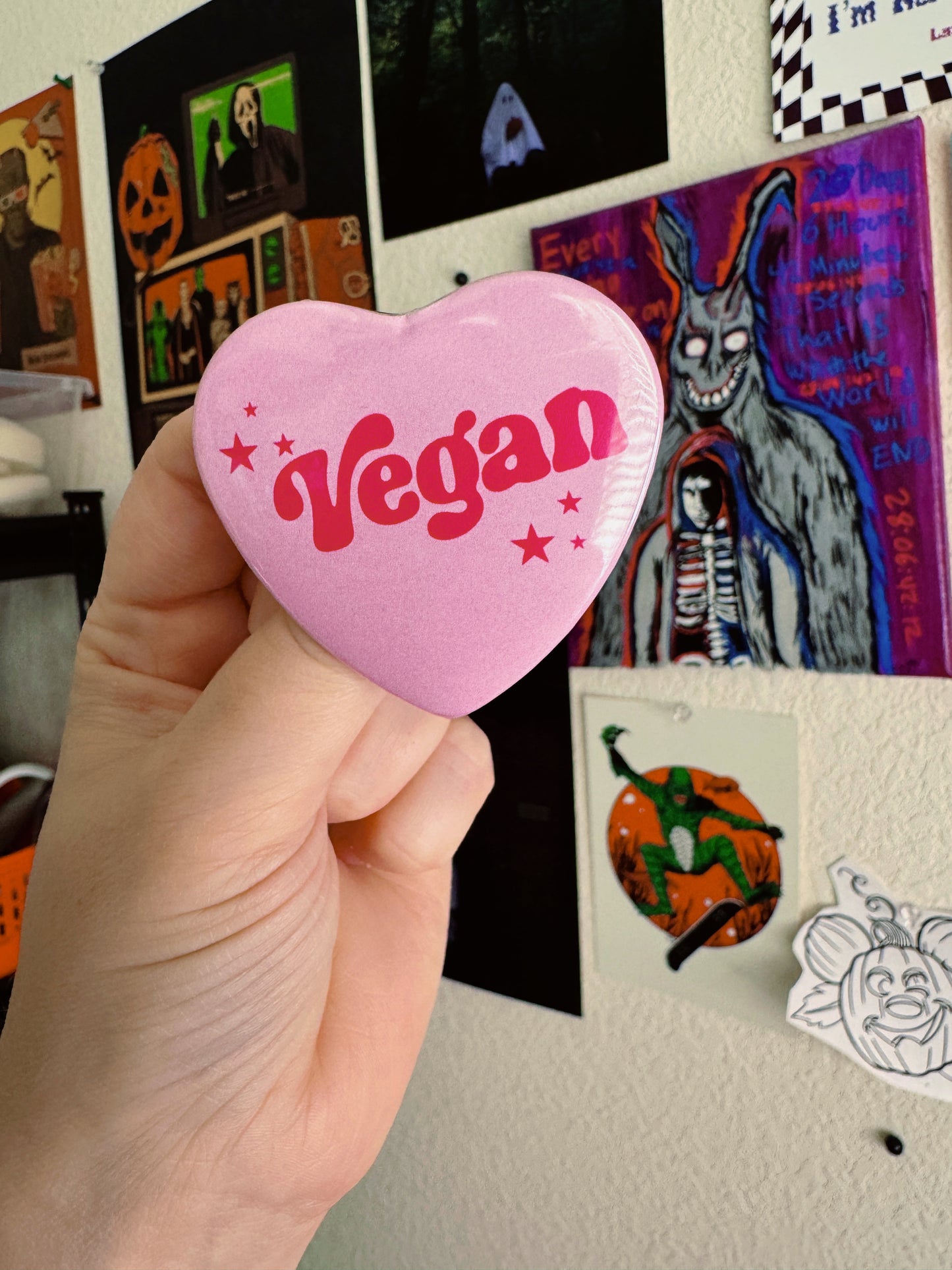 vegan heart shaped 2.25 inch button
