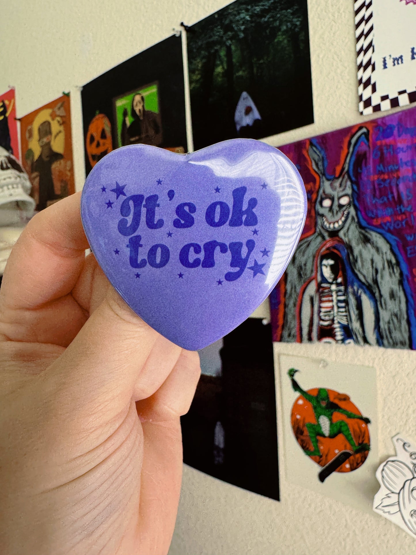 It's ok to cry heart shaped 2.25 inch button