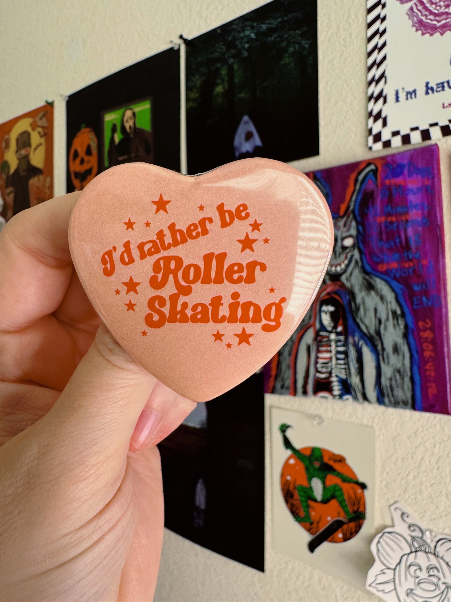 I'd rather be roller skating heart shaped 2.25 inch button