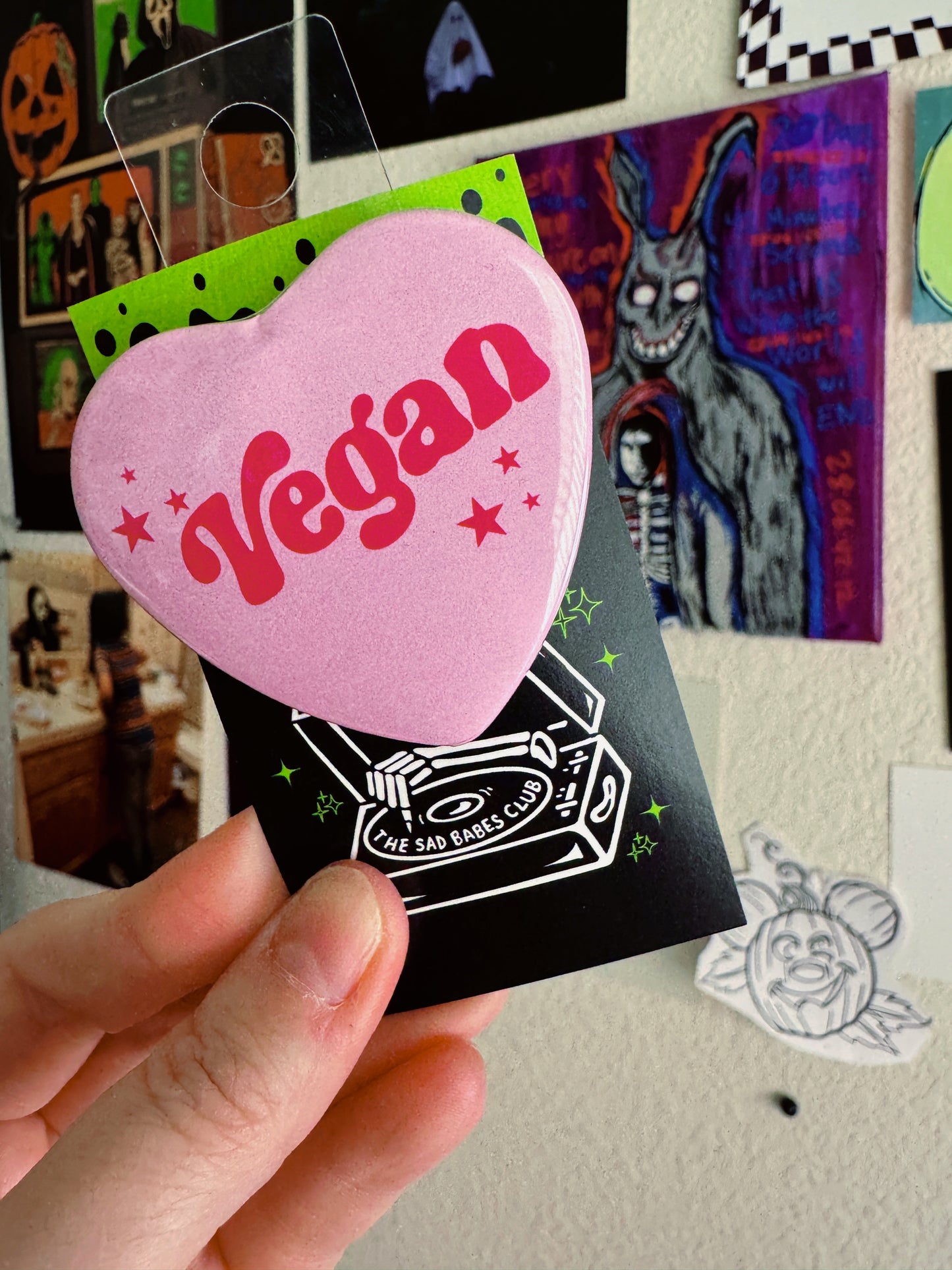 vegan heart shaped 2.25 inch button