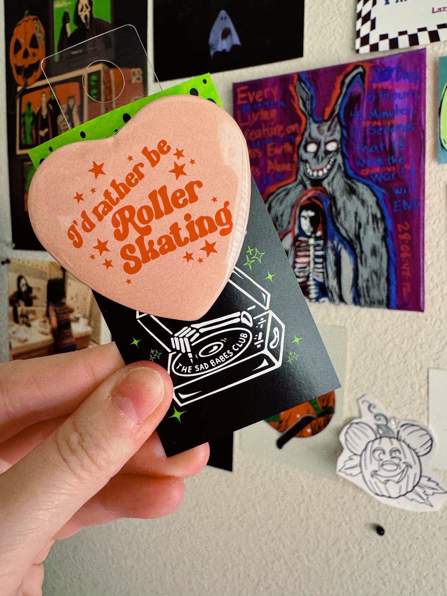 I'd rather be roller skating heart shaped 2.25 inch button