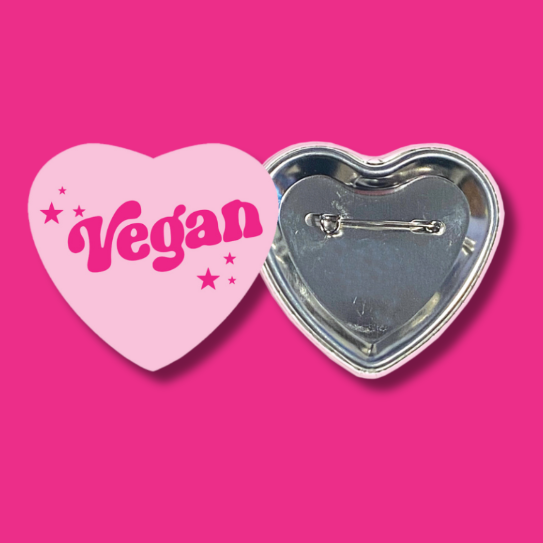 vegan heart shaped 2.25 inch button