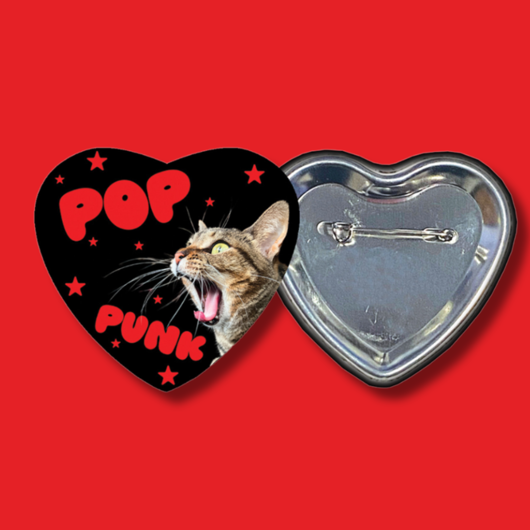 pop punk kitty shaped 2.25 inch button