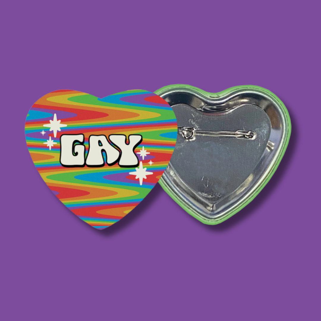 Gay heart shaped 2.25 inch button