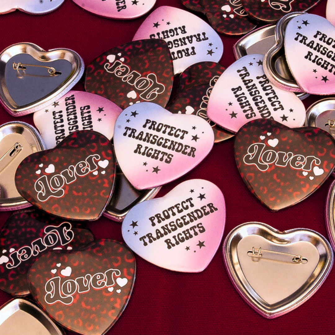 protect trans rights heart shaped 2.25 inch button