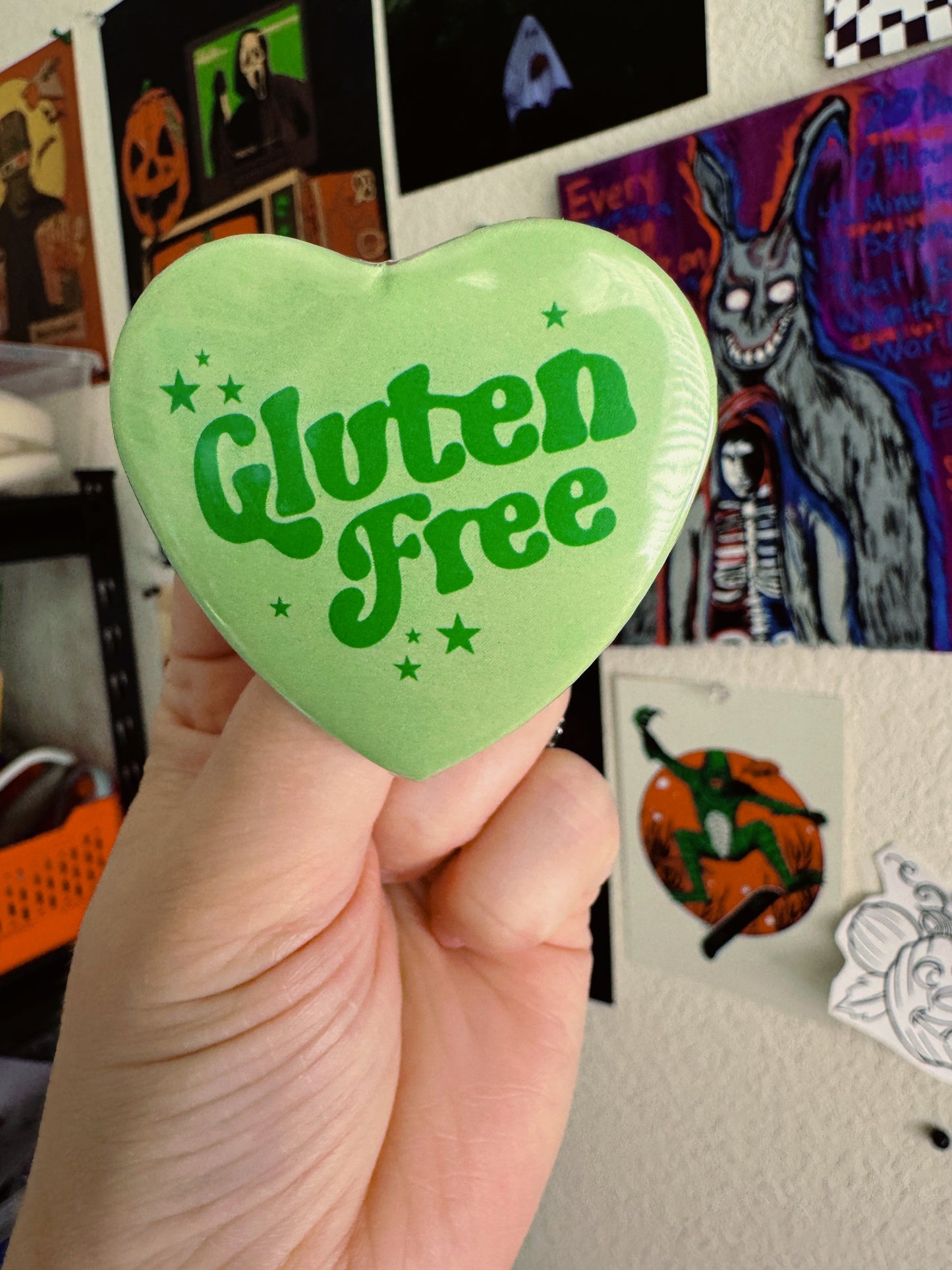 Gluten Free heart shaped 2.25 inch button
