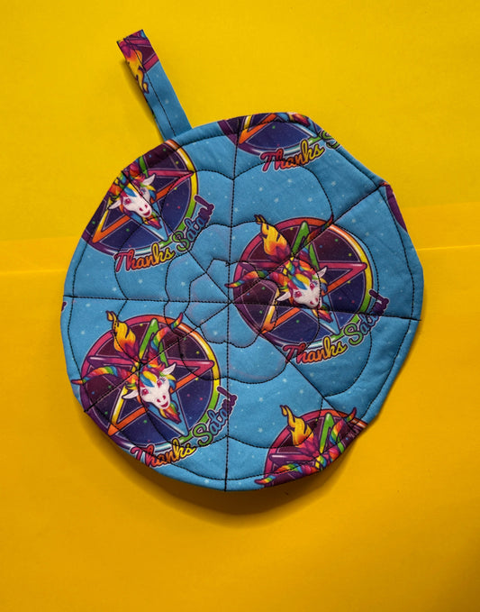 round Thanks Satan Potholder