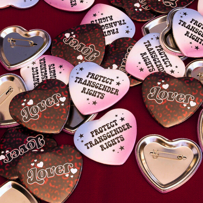 protect trans rights heart shaped 2.25 inch button